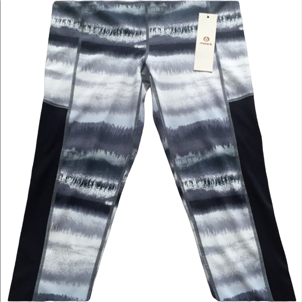 NWT, Athletic Crop Pants, Size Large, Tummy Control, Black & Gray, Mono 6